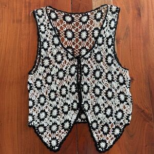 Black and White Handmade Vintage Crochet Vest
